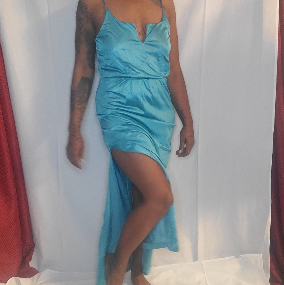 Vintage Blue Spaghetti Strap maxi dress with slit